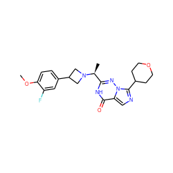 COc1ccc(C2CN([C@@H](C)c3nn4c(C5CCOCC5)ncc4c(=O)[nH]3)C2)cc1F ZINC000205424589