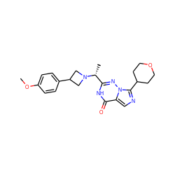 COc1ccc(C2CN([C@H](C)c3nn4c(C5CCOCC5)ncc4c(=O)[nH]3)C2)cc1 ZINC000142273806