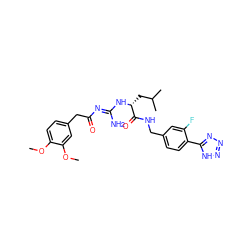 COc1ccc(CC(=O)/N=C(\N)N[C@H](CC(C)C)C(=O)NCc2ccc(-c3nnn[nH]3)c(F)c2)cc1OC ZINC000146240331