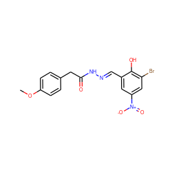 COc1ccc(CC(=O)N/N=C/c2cc([N+](=O)[O-])cc(Br)c2O)cc1 ZINC000004866057