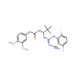 COc1ccc(CC(=O)N[C@@H](N/C(=N/C#N)Nc2cc(F)ccc2F)C(C)(C)C)cc1OC ZINC000040422624