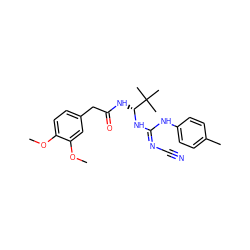 COc1ccc(CC(=O)N[C@@H](N/C(=N/C#N)Nc2ccc(C)cc2)C(C)(C)C)cc1OC ZINC000040955938