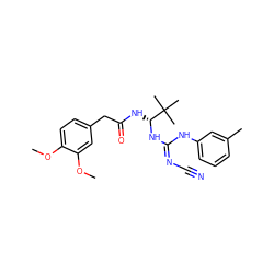 COc1ccc(CC(=O)N[C@@H](N/C(=N/C#N)Nc2cccc(C)c2)C(C)(C)C)cc1OC ZINC000040431069