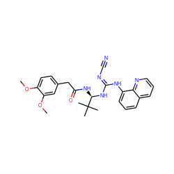 COc1ccc(CC(=O)N[C@@H](N/C(=N/C#N)Nc2cccc3cccnc23)C(C)(C)C)cc1OC ZINC000040900637