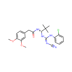 COc1ccc(CC(=O)N[C@@H](N/C(=N/C#N)Nc2ccccc2Cl)C(C)(C)C)cc1OC ZINC000045498665