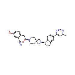 COc1ccc(CC(=O)N2CCC3(CC2)CN([C@@H]2CCc4cc(-c5cc(C)ncn5)ccc42)C3)c(C#N)c1 ZINC000118886107