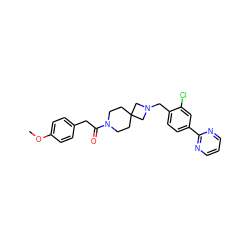 COc1ccc(CC(=O)N2CCC3(CC2)CN(Cc2ccc(-c4ncccn4)cc2Cl)C3)cc1 ZINC000096284004