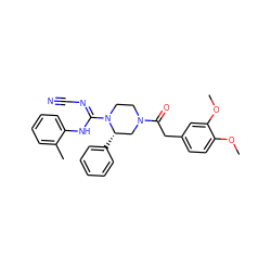 COc1ccc(CC(=O)N2CCN(/C(=N/C#N)Nc3ccccc3C)[C@@H](c3ccccc3)C2)cc1OC ZINC000029128393