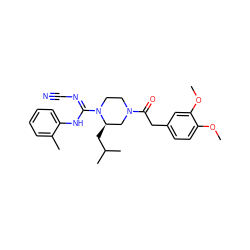 COc1ccc(CC(=O)N2CCN(/C(=N/C#N)Nc3ccccc3C)[C@H](CC(C)C)C2)cc1OC ZINC000029128583