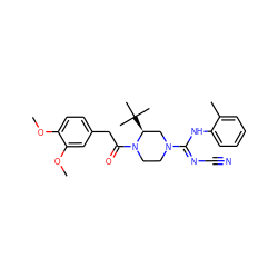 COc1ccc(CC(=O)N2CCN(/C(=N/C#N)Nc3ccccc3C)C[C@@H]2C(C)(C)C)cc1OC ZINC000029128472