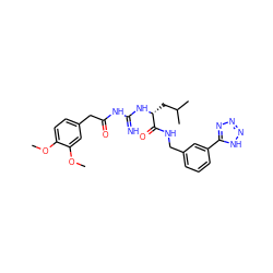 COc1ccc(CC(=O)NC(=N)N[C@H](CC(C)C)C(=O)NCc2cccc(-c3nnn[nH]3)c2)cc1OC ZINC000148712749