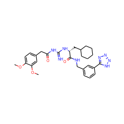 COc1ccc(CC(=O)NC(=N)N[C@H](CC2CCCCC2)C(=O)NCc2cccc(-c3nnn[nH]3)c2)cc1OC ZINC000146105030