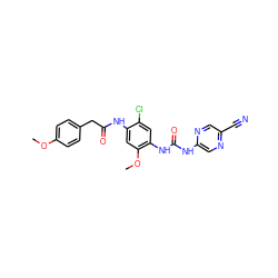 COc1ccc(CC(=O)Nc2cc(OC)c(NC(=O)Nc3cnc(C#N)cn3)cc2Cl)cc1 ZINC000014956134