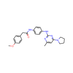 COc1ccc(CC(=O)Nc2ccc(Nc3nc(C)cc(N4CCCC4)n3)cc2)cc1 ZINC000017013091