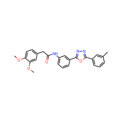 COc1ccc(CC(=O)Nc2cccc(-c3nnc(-c4cccc(C)c4)o3)c2)cc1OC ZINC000002880827