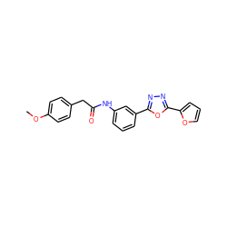 COc1ccc(CC(=O)Nc2cccc(-c3nnc(-c4ccco4)o3)c2)cc1 ZINC000000692362