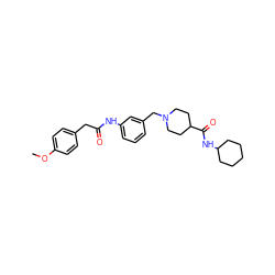 COc1ccc(CC(=O)Nc2cccc(CN3CCC(C(=O)NC4CCCCC4)CC3)c2)cc1 ZINC001772626435