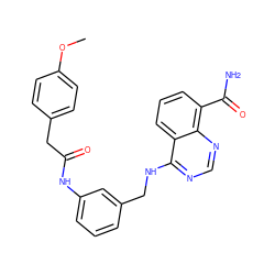 COc1ccc(CC(=O)Nc2cccc(CNc3ncnc4c(C(N)=O)cccc34)c2)cc1 ZINC000114349150