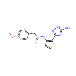 COc1ccc(CC(=O)Nc2ccsc2-c2n[nH]c(N)n2)cc1 ZINC000064559382