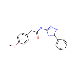 COc1ccc(CC(=O)Nc2n[nH]c(-c3ccccc3)n2)cc1 ZINC000008751125