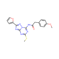 COc1ccc(CC(=O)Nc2nc(SC)nc3nc(-c4ccco4)nn23)cc1 ZINC000049070762