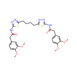 COc1ccc(CC(=O)Nc2nnc(CCCCc3nnc(NC(=O)Cc4ccc(OC)c(OC)c4)s3)s2)cc1OC ZINC000169697921