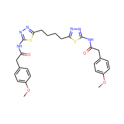 COc1ccc(CC(=O)Nc2nnc(CCCCc3nnc(NC(=O)Cc4ccc(OC)cc4)s3)s2)cc1 ZINC000169697924