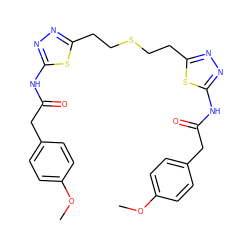 COc1ccc(CC(=O)Nc2nnc(CCSCCc3nnc(NC(=O)Cc4ccc(OC)cc4)s3)s2)cc1 ZINC000169697922