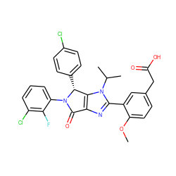COc1ccc(CC(=O)O)cc1-c1nc2c(n1C(C)C)[C@@H](c1ccc(Cl)cc1)N(c1cccc(Cl)c1F)C2=O ZINC000169705657