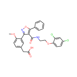 COc1ccc(CC(=O)O)cc1-c1noc(-c2ccccc2)c1C(=O)NCCOc1ccc(Cl)cc1Cl ZINC000037866944