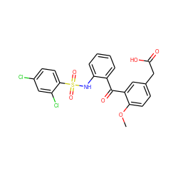 COc1ccc(CC(=O)O)cc1C(=O)c1ccccc1NS(=O)(=O)c1ccc(Cl)cc1Cl ZINC000084615755