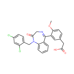 COc1ccc(CC(=O)O)cc1C1=NCC(=O)N(Cc2ccc(Cl)cc2Cl)c2ccccc21 ZINC000084615174