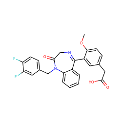 COc1ccc(CC(=O)O)cc1C1=NCC(=O)N(Cc2ccc(F)c(F)c2)c2ccccc21 ZINC000084603956