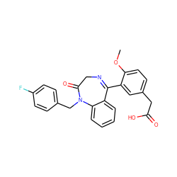 COc1ccc(CC(=O)O)cc1C1=NCC(=O)N(Cc2ccc(F)cc2)c2ccccc21 ZINC000084616137