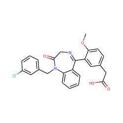 COc1ccc(CC(=O)O)cc1C1=NCC(=O)N(Cc2cccc(Cl)c2)c2ccccc21 ZINC000084603960