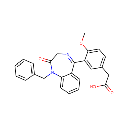 COc1ccc(CC(=O)O)cc1C1=NCC(=O)N(Cc2ccccc2)c2ccccc21 ZINC000084616135