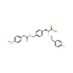 COc1ccc(CC(=O)OCc2ccc(C[C@H](SCCc3ccc(F)cc3)C(=O)O)cc2)cc1 ZINC000137785278