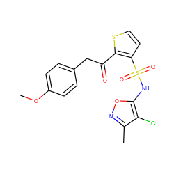 COc1ccc(CC(=O)c2sccc2S(=O)(=O)Nc2onc(C)c2Cl)cc1 ZINC000029410855