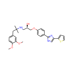 COc1ccc(CC(C)(C)NC[C@@H](O)COc2ccc(-c3nc(-c4cccs4)c[nH]3)cc2)cc1OC ZINC000028103959