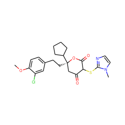 COc1ccc(CC[C@@]2(C3CCCC3)CC(=O)C(Sc3nccn3C)C(=O)O2)cc1Cl ZINC000035013170