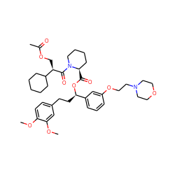 COc1ccc(CC[C@@H](OC(=O)[C@@H]2CCCCN2C(=O)[C@H](COC(C)=O)C2CCCCC2)c2cccc(OCCN3CCOCC3)c2)cc1OC ZINC000473115265