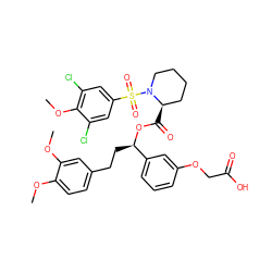 COc1ccc(CC[C@@H](OC(=O)[C@@H]2CCCCN2S(=O)(=O)c2cc(Cl)c(OC)c(Cl)c2)c2cccc(OCC(=O)O)c2)cc1OC ZINC000084713039