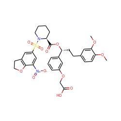 COc1ccc(CC[C@@H](OC(=O)[C@@H]2CCCCN2S(=O)(=O)c2cc3c(c([N+](=O)[O-])c2)OCC3)c2cccc(OCC(=O)O)c2)cc1OC ZINC000084690504