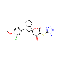 COc1ccc(CC[C@]2(C3CCCC3)CC(=O)C(Sc3nnnn3C)C(=O)O2)cc1Cl ZINC000038147925