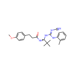 COc1ccc(CCC(=O)N[C@@H](N/C(=N/C#N)Nc2ccccc2C)C(C)(C)C)cc1 ZINC000040952035