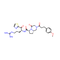 COc1ccc(CCC(=O)N2CC(=O)N3[C@@H](CC[C@H]3C(=O)N[C@@H](CCCN=C(N)N)C(=O)c3nccs3)C2)cc1 ZINC000026948888