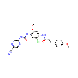 COc1ccc(CCC(=O)Nc2cc(OC)c(NC(=O)Nc3cnc(C#N)cn3)cc2Cl)cc1 ZINC000014956125