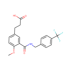 COc1ccc(CCC(=O)O)cc1C(=O)NCc1ccc(C(F)(F)F)cc1 ZINC000000595446