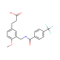 COc1ccc(CCC(=O)O)cc1CNC(=O)c1ccc(C(F)(F)F)cc1 ZINC000028652291