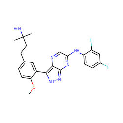 COc1ccc(CCC(C)(C)N)cc1-c1[nH]nc2nc(Nc3ccc(F)cc3F)cnc12 ZINC000028565895